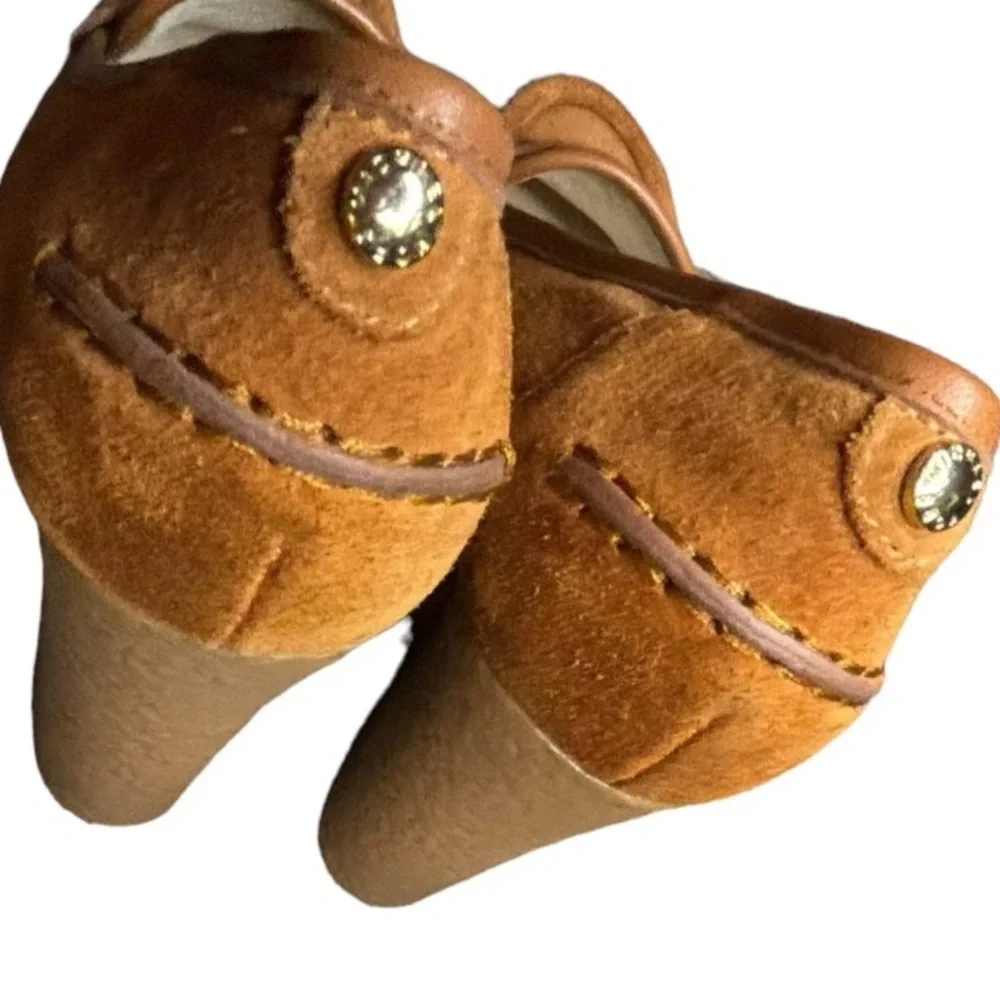 Michael MICHAEL KORS Rory Suede Penny Loafer Wedges, EUC